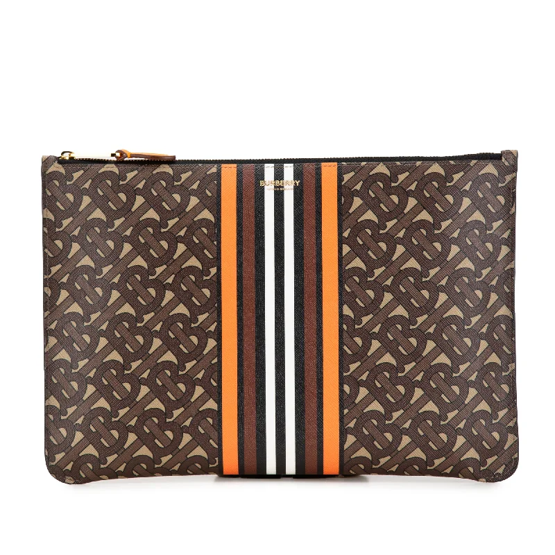 Sporty - Inspired Hermes Bags for Active LifestylesBrown Burberry Monogram Stripe E-Canvas Clutch