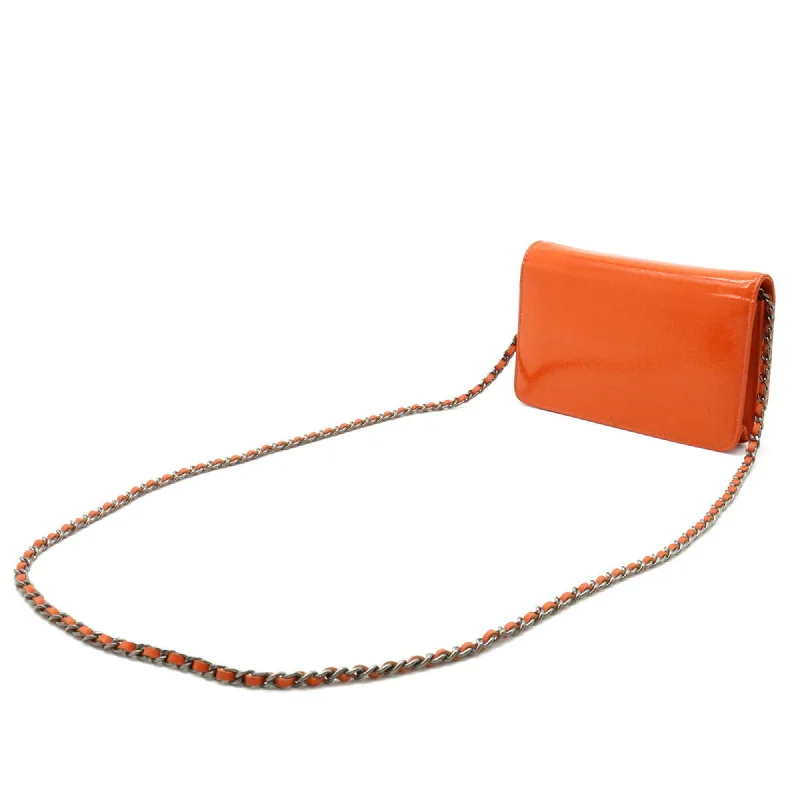 Chanel Medium Tote Bag for Office LadiesCHANEL Coco Mark Chain Shoulder Bag Patent Leather Enamel Orange 8654