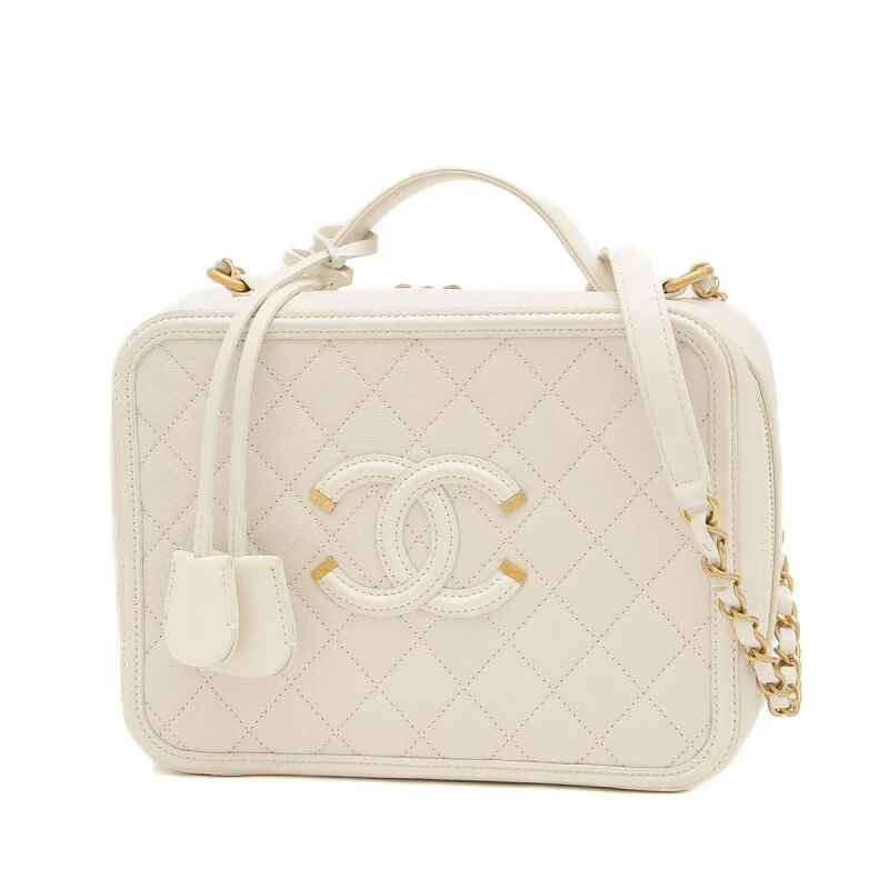 Chanel bags with adjustable chain strapsChanel CC Filigree Matelasse Vanity Case 2Way Bag Caviar Off-White A93344