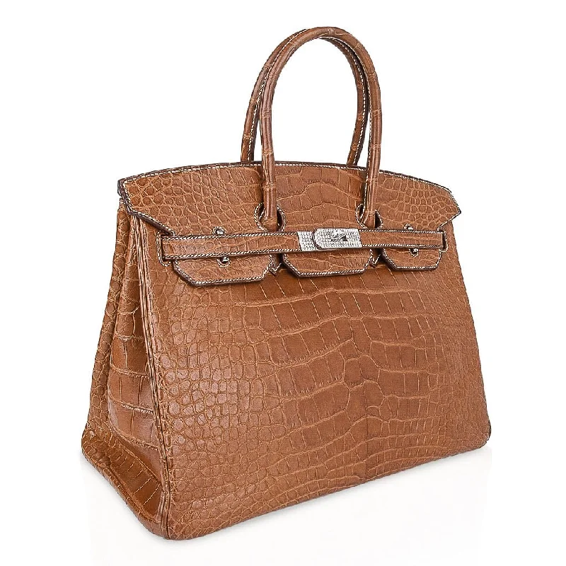 Soft - Handled Hermes So Kelly Bags for a Feminine TouchHermes Diamond Birkin 35 Bag Fauve Barenia Matte Alligator Rare