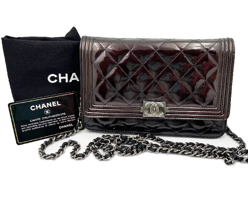 Chanel bags that pair perfectly with any outfitCHANEL Burgundy Patent Leather Boy Wallet on Chain WOC Crossbody Bag