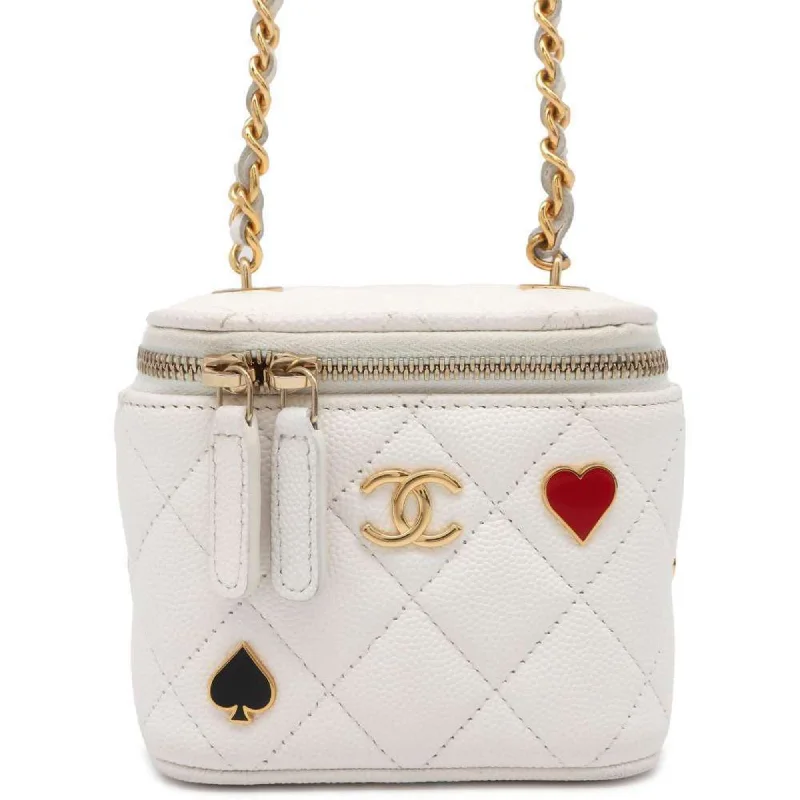 Chanel Handbag with Adjustable Strap for ComfortChanel Chain Shoulder Bag Small Vanity Coco Mark Matelasse Playing Cards AP3078 White