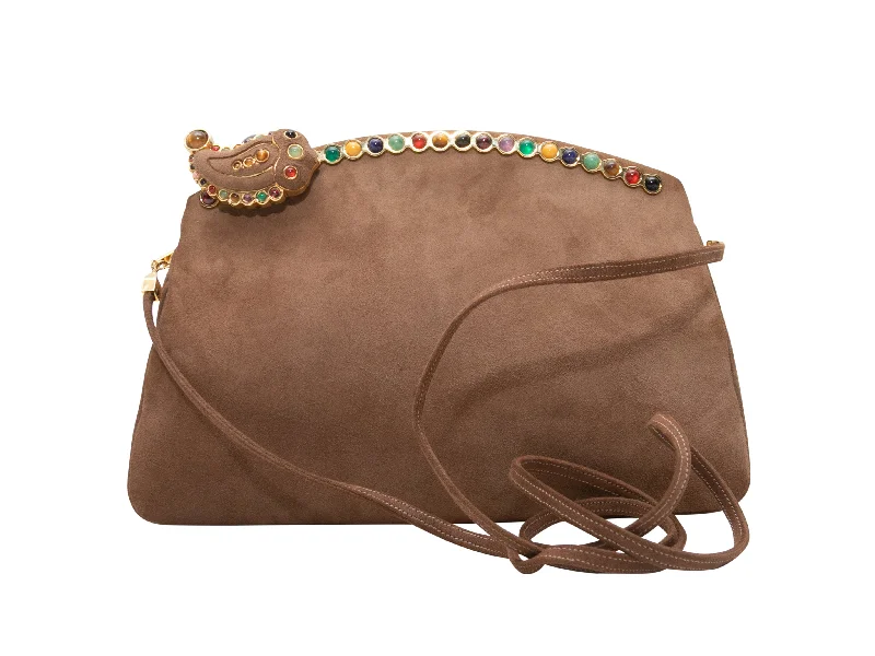 Hermes Constance Bags in Limited - Edition ColorwaysBrown Judith Leiber Suede Cabochon-Embellished Bag