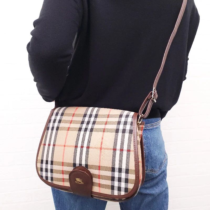 Vintage - Revival Hermes Bags for Retro EnthusiastsBURBERRY VINTAGE BEIGE CHECK CROSSBODY BAG