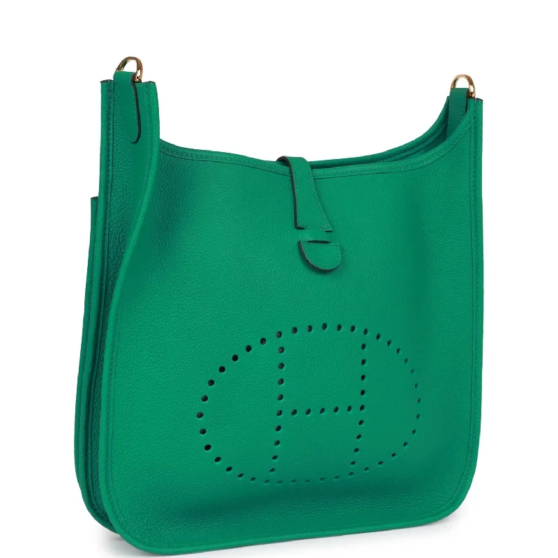 Hermes Bags with Hand - Painted Details for a Unique TouchHermes Evelyne III PM Vert Jade Clemence Gold Hardware