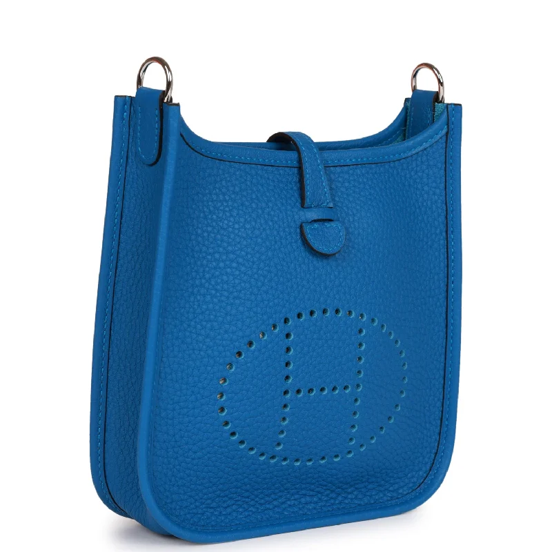 Elegant Hermes Clutch - Style Bags for Formal GalasHermes Evelyne TPM Bleu Mykonos Clemence Palladium Hardware