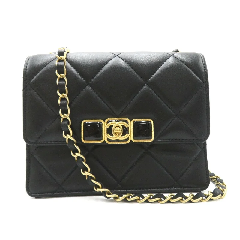 Chanel bags with iconic stitching detailsCHANEL Chain Shoulder Bag, Lambskin, Women's, Black, AS3392