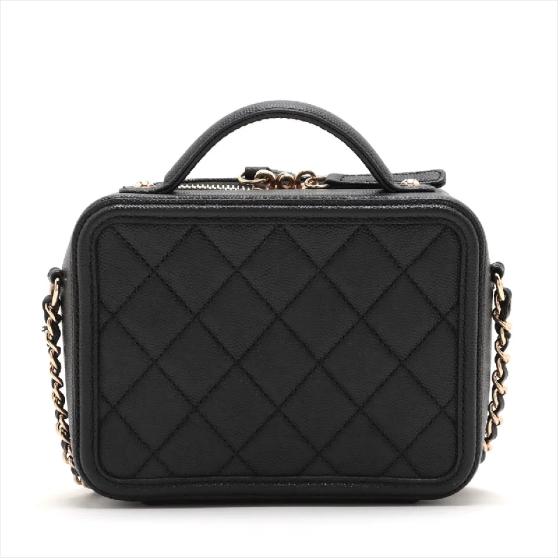 Chanel bags with leather and tweed combinationsChanel CC Filigree Caviar S 2WAY Shoulder Bag Black G  29th