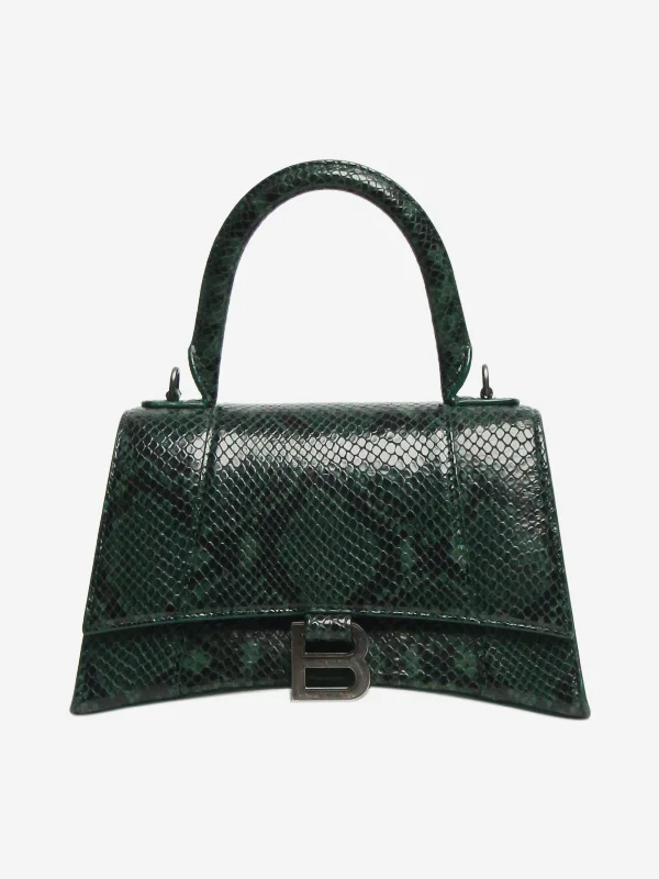 Functional Hermes Roulis Bags with Multiple CompartmentsDark green and black small Hourglass snakeskin bag