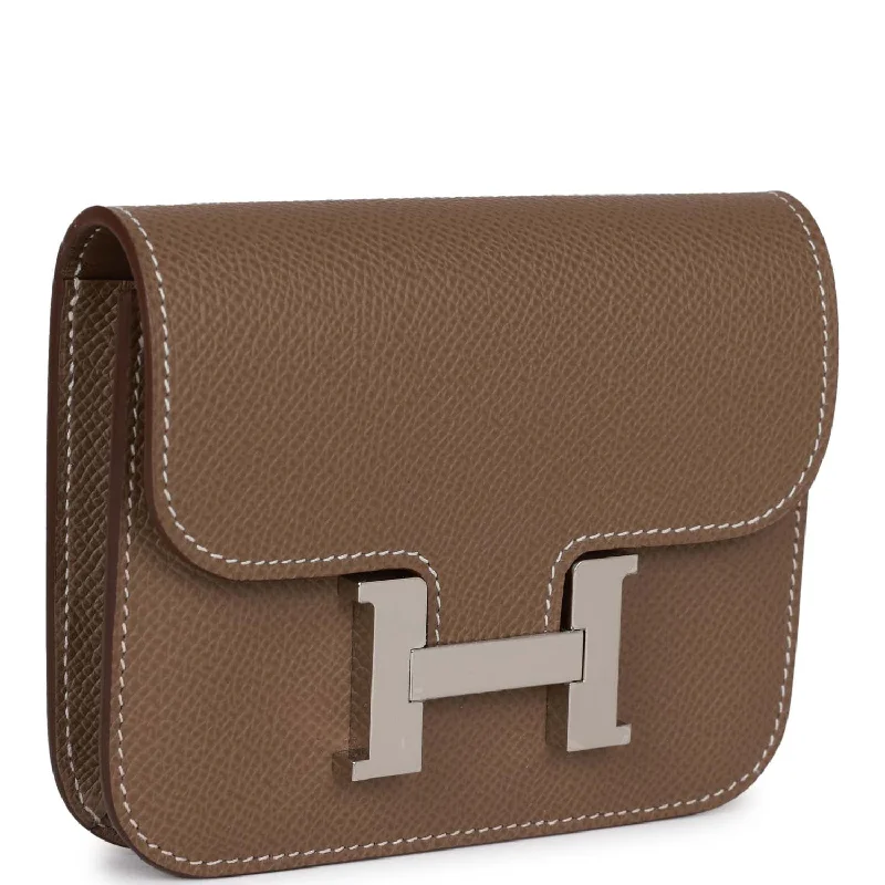 Dark - Hued Hermes Bags for a Sophisticated and Timeless PresenceHermes Constance Slim Wallet Etoupe Epsom Palladium Hardware