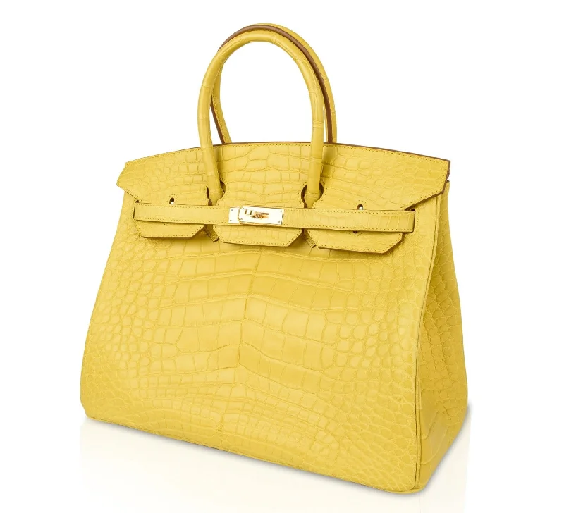 Minimalist Hermes Bags for a Sleek and Timeless LookHermes Birkin 35 Bag Matte Alligator Mimosa Gold Hardware Crazy Fabulous