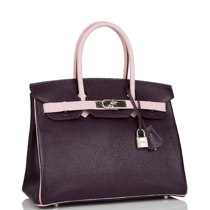 Iconic Hermes Birkin Bags in Rare Leather VarietiesHermes Special Order (HSS) Birkin 30 Raisin and Rose Sakura Chevre Palladium Hardware