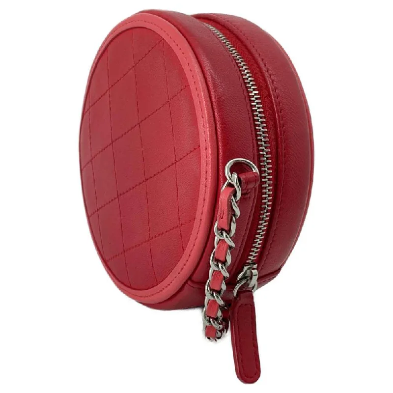 Chanel bags with chain and leather strap combinationsCHANEL CC Logo Round ChainShoulder Bag Red AP0060 Leather