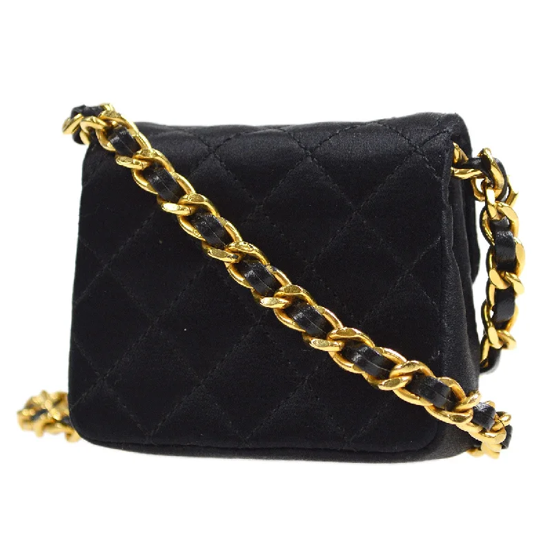 Chanel bags with intricate metal hardwareCHANEL Classic Flap Micro Black Satin 55238