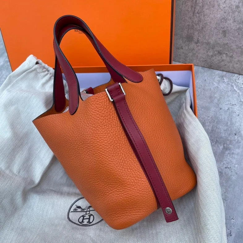 Color - Blocked Hermes Bags for a Bold Fashion StatementHermes Picotin 18 Orange Burgundy Two Tone Leather Bag