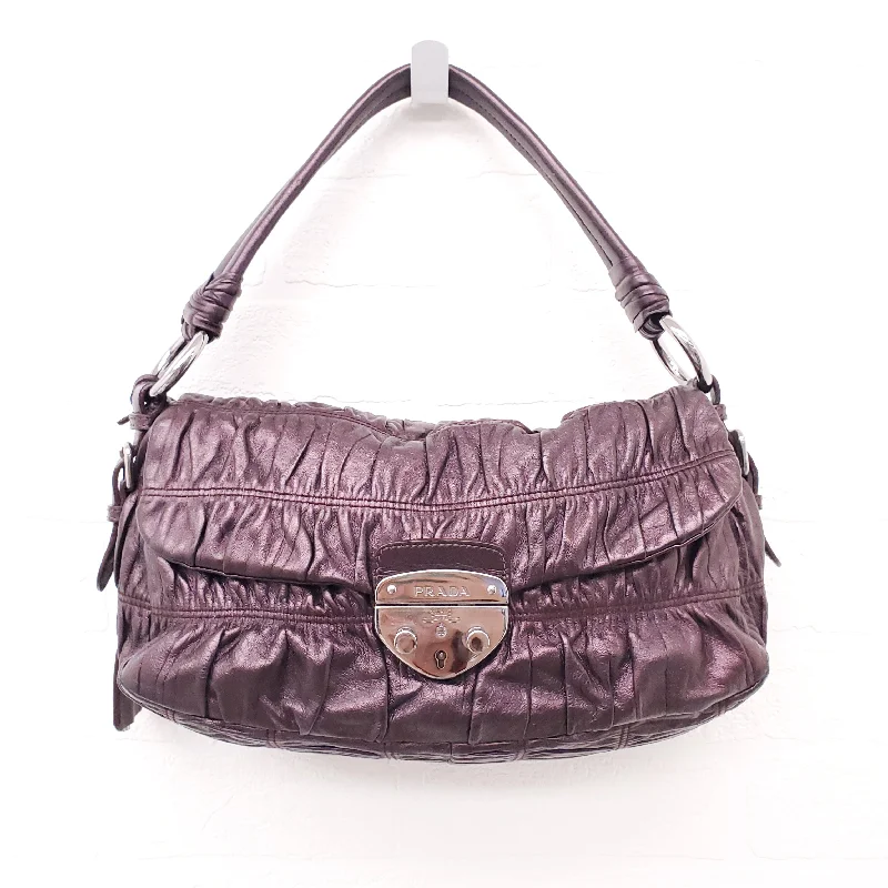 Color - Blocked Hermes Bags for a Bold Fashion StatementPRADA METALLIC PURPLE NAPPA GAUFRE SHOULDER BAG