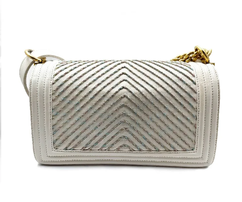 Chanel Luxury Handbag for High - End EventsCHANEL Ivory Boy Pink Stitching Chevron Crossbody Bag