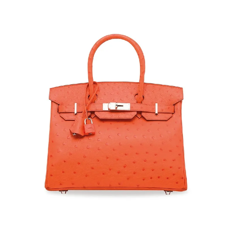 Hermes Bags with RFID - Blocking Linings for SecurityHermesBirkin 30 Ostrich Leather Tangerine Palladium Hardware