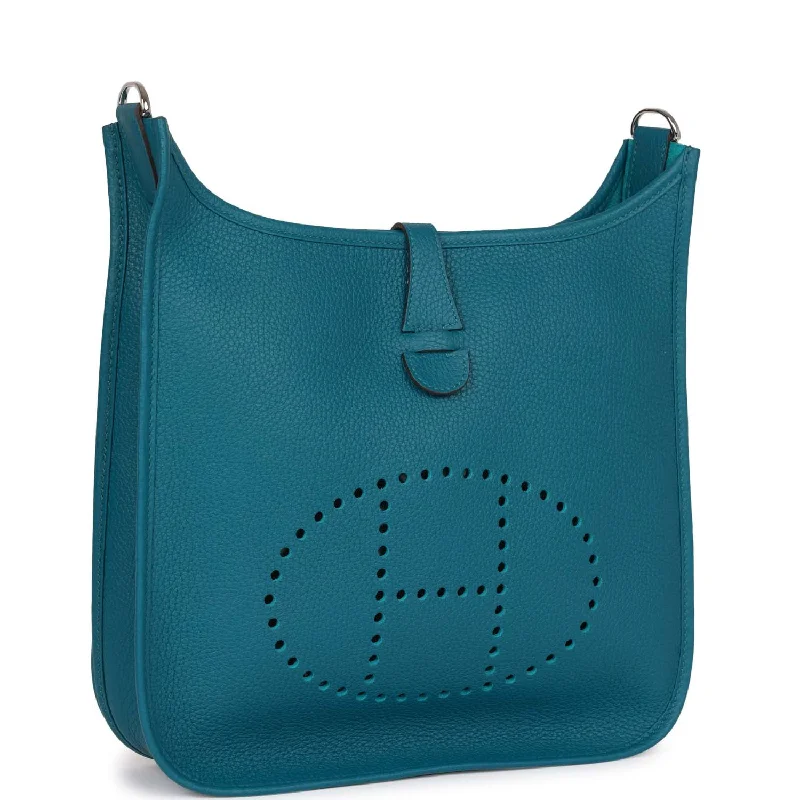 Two - Tone Hermes Bags for a Modern and Stylish AppearanceHermes Evelyne III PM Vert Bosphore Clemence Palladium Hardware