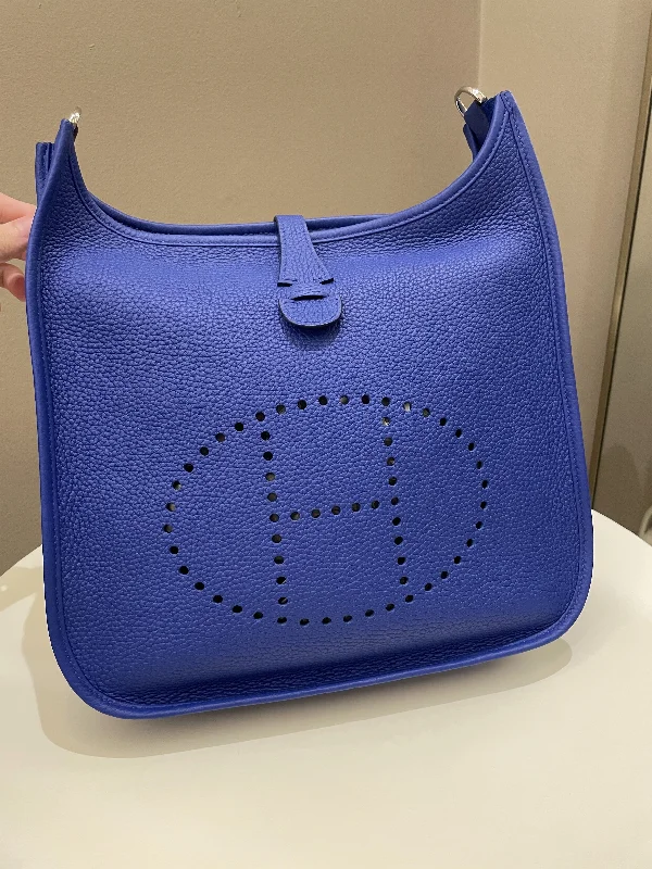 Stylish Hermes Kelly Bags with Custom - Engraved PlatesHermes Evelyne 29 PM Royal Blue Clemence