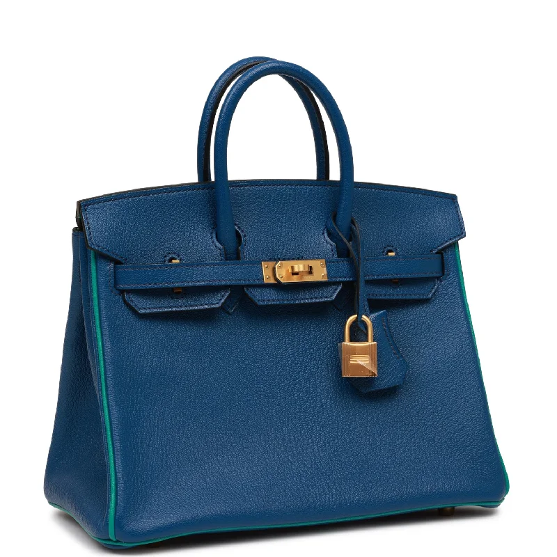 Sustainable - Inspired Hermes Bags with Eco - Conscious MaterialsHermes Special Order (HSS) Birkin 25 Bleu Saphir and Vert Vertigo Chevre Brushed Gold Hardware