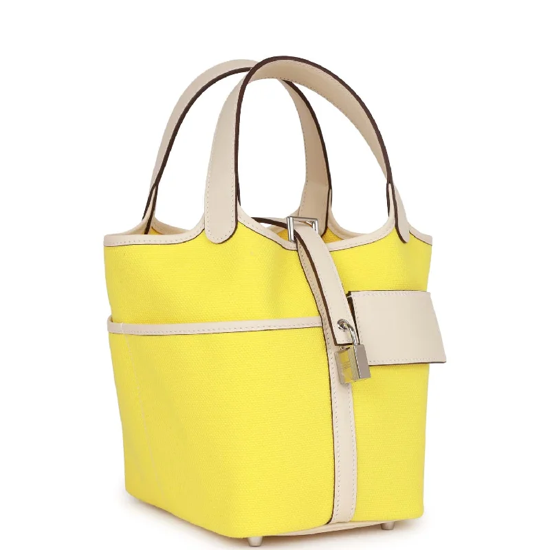 Compact Hermes Herbag Zip for Effortless CarryingHermes Picotin Cargo 18 Jaune Citron and Nata Swift and Toile Canvas Palladium Hardware