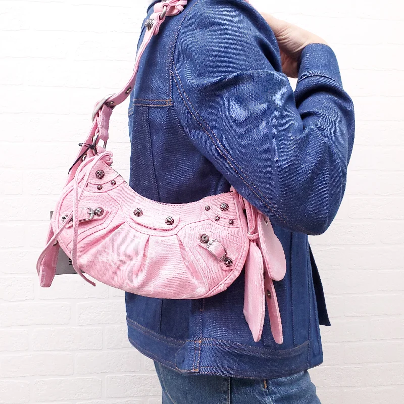 Kids' - Sized Hermes - Inspired Mini Bags for Young FashionistasBALENCIAGA PINK DENIM BB MONOGRAM LE CAGOLE SHOULDER BAG