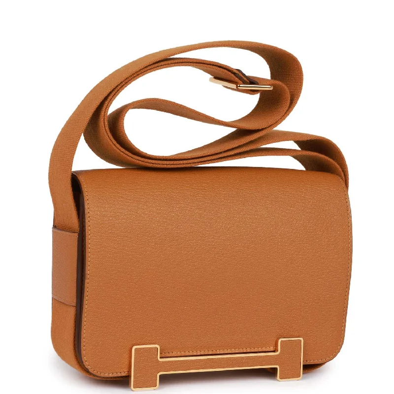 Hermes Bags with Chain - Link Handles for a Touch of GlamourHermes Geta Caramel Chevre Gold Hardware