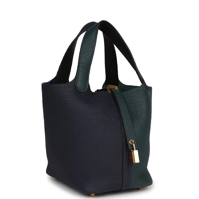 Soft - Handled Hermes So Kelly Bags for a Feminine TouchHermes Picotin Lock 18 Casaque Bleu Nuit and Vert Cypress Clemence Gold Hardware