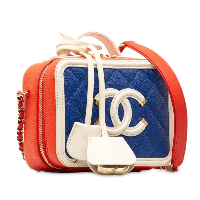 Chanel Small Crossbody Bag for TravelChanel CC Filigree Vanity Bag Tricolor Red Blue White Caviar S  CHANEL