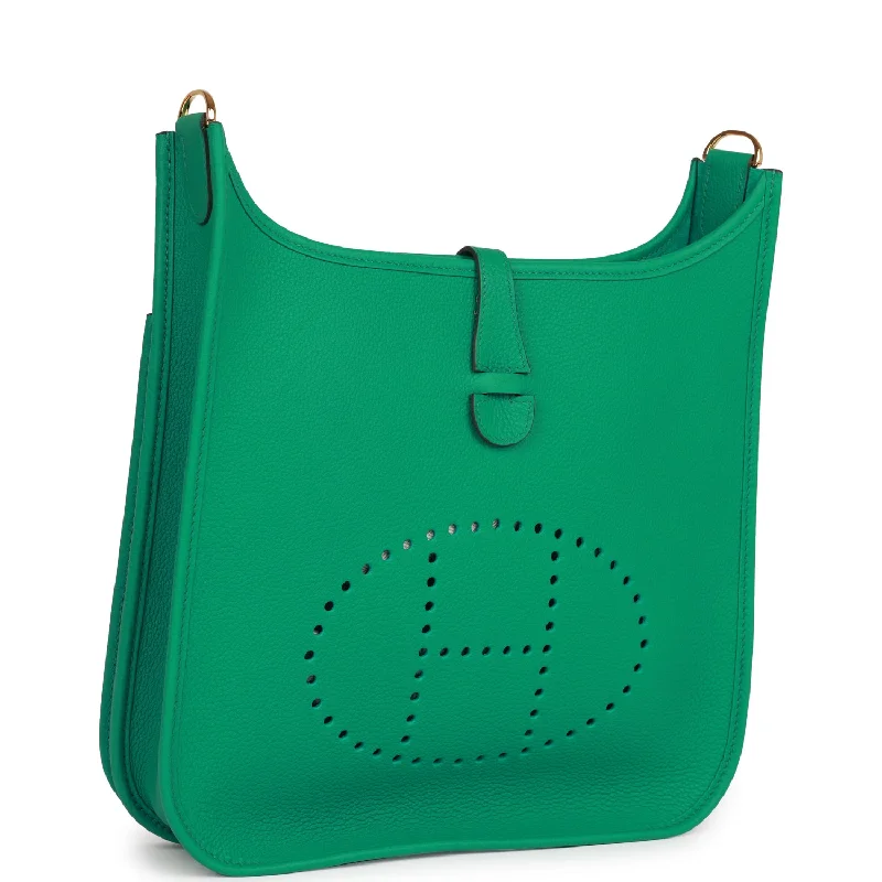 Customizable Hermes Bags with Personalized LocksHermes Evelyne III PM Vert Jade Clemence Gold Hardware