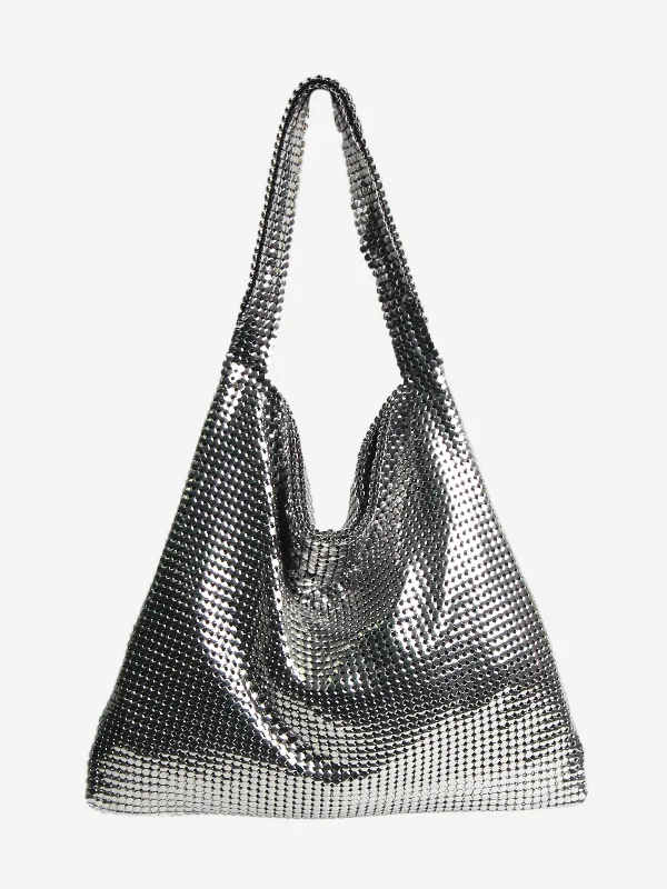 Faux Fur - Trimmed Hermes Bags for Winter SophisticationSilver Pixel Mesh Moyen shoulder bag