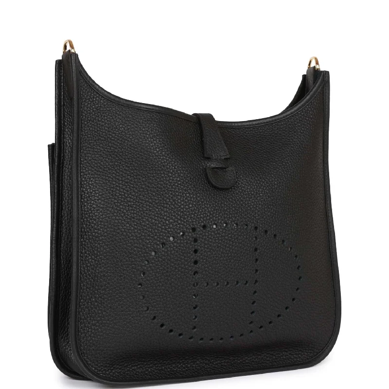 Soft - Handled Hermes So Kelly Bags for a Feminine TouchHermes Evelyne III PM Black Clemence Gold Hardware