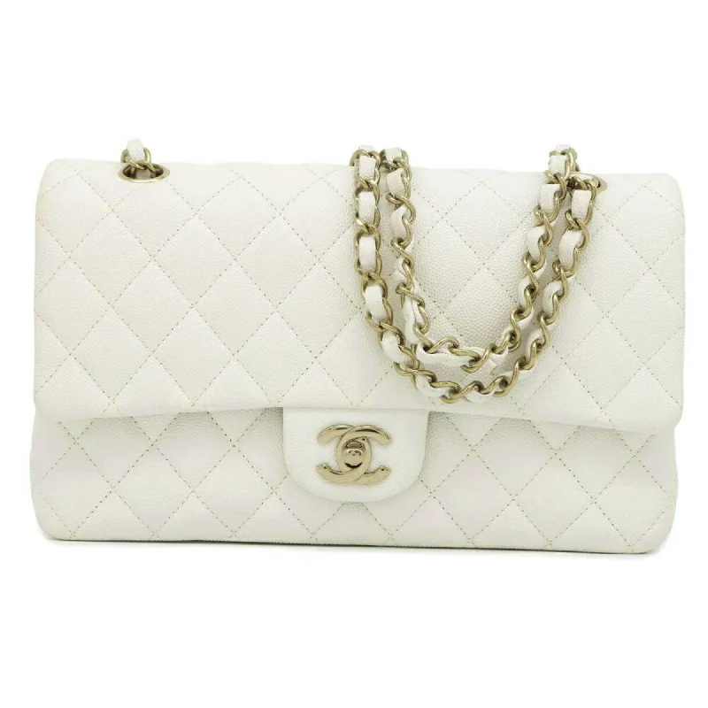 Chanel bags with chain and leather strap combinationsChanel Chain Shoulder Bag Matelasse 25 Coco Mark Caviar Skin Double A01112 White