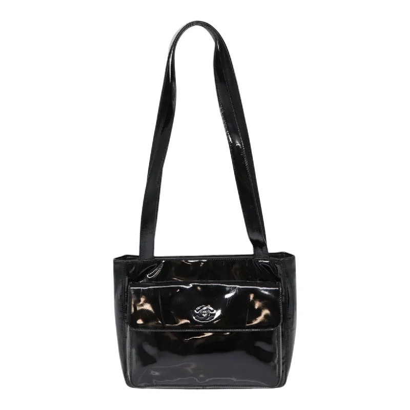 Chanel Limited Edition Handbag for CollectorsCHANEL COCO Mark Shoulder Bag Enamel Black Silver CC  yk14331