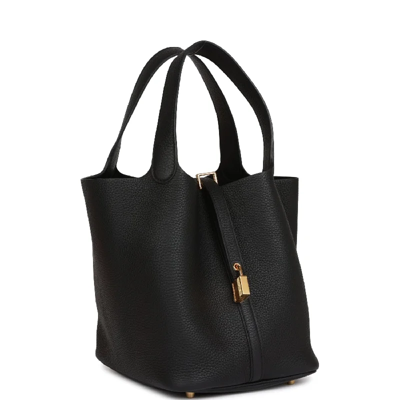 Hermes Bags with Adjustable and Padded Shoulder StrapsHermes Picotin Lock 22 Black Clemence Gold Hardware