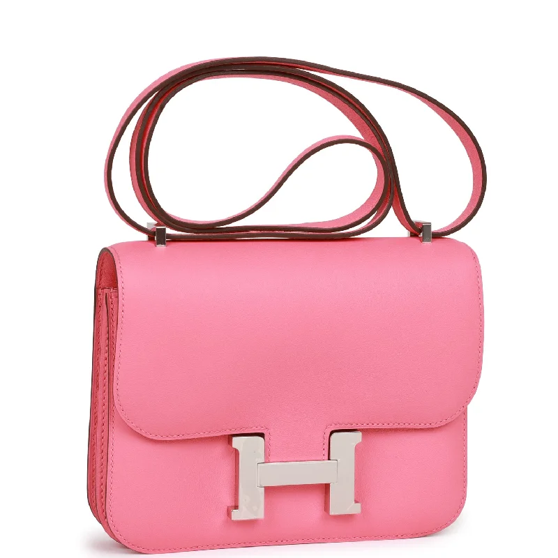 Hermes Bags with Adjustable Shoulder and Crossbody StrapsHermes Constance 18 Rose Azalee Swift Palladium Hardware