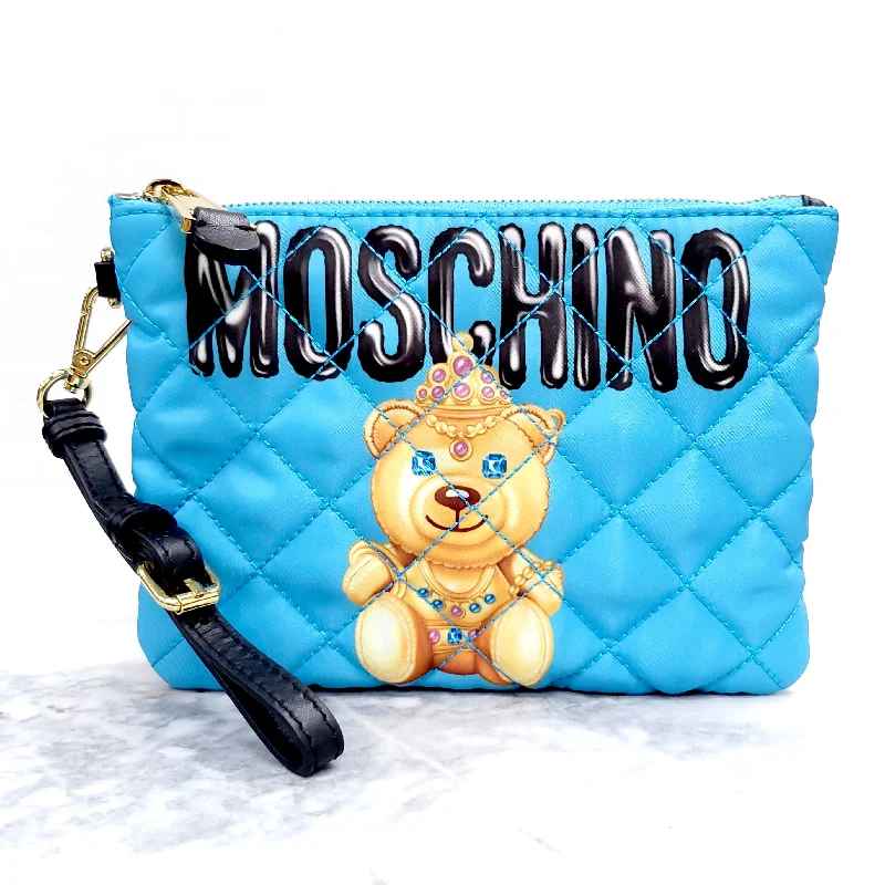 Sporty - Inspired Hermes Bags for Active LifestylesMOSCHINO COUTURE BLUE QUILTED BEAR WRISTLET