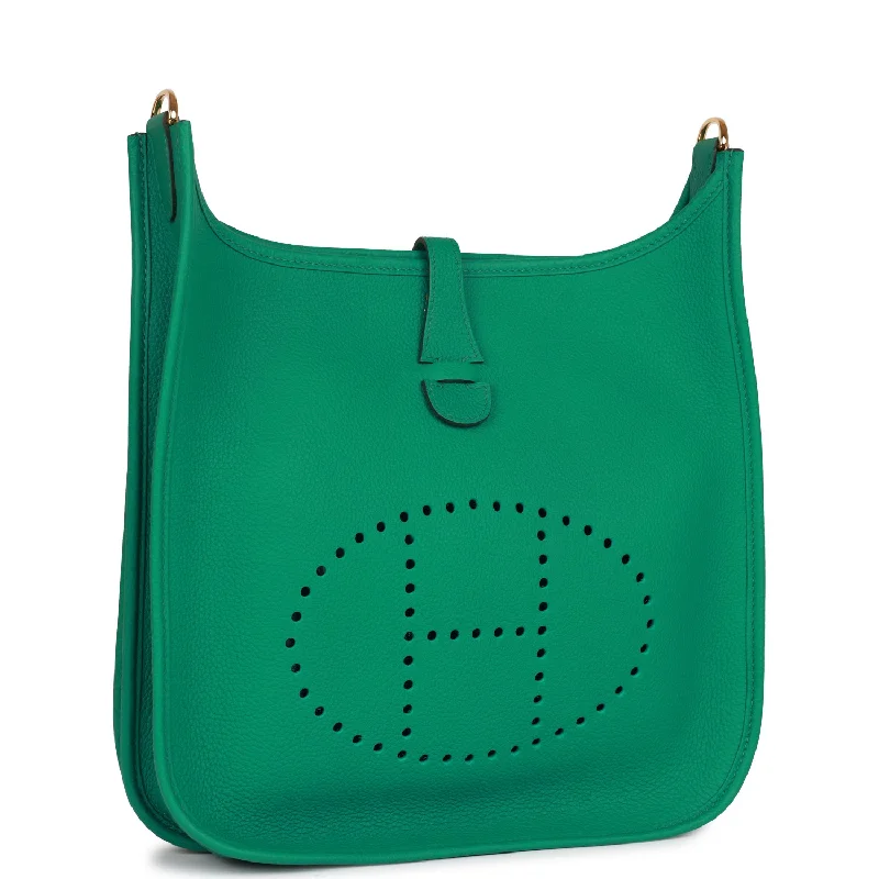 Iconic Hermes Birkin Bags in Rare Leather VarietiesHermes Evelyne III PM Vert Jade Clemence Gold Hardware