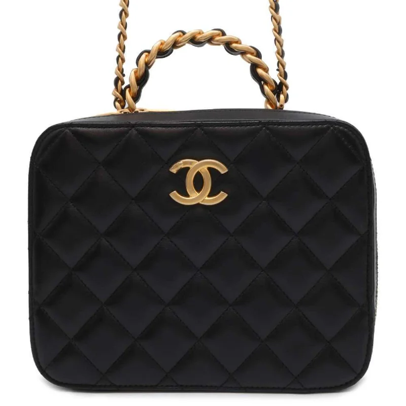 Chanel bags with chain and leather strap combinationsChanel Chain Shoulder Bag Coco Mark Matelasse Vanity Lambskin AS3319 Black