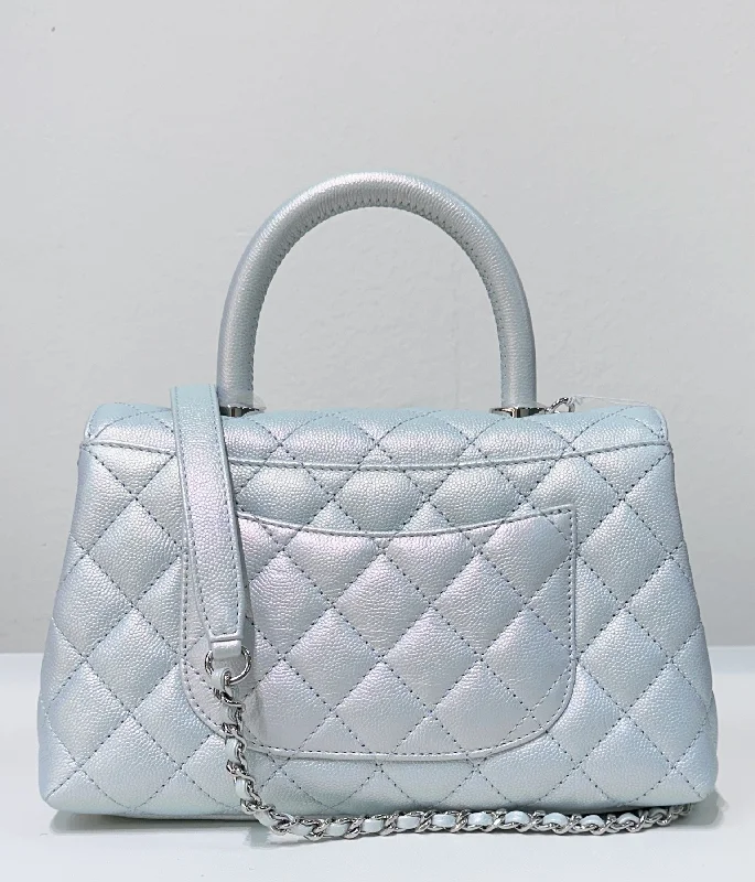 Chanel Classic Flap Bag for Evening PartyCHANEL Iridescent Caviar Quilted Mini Coco Handle Flap Light Blue