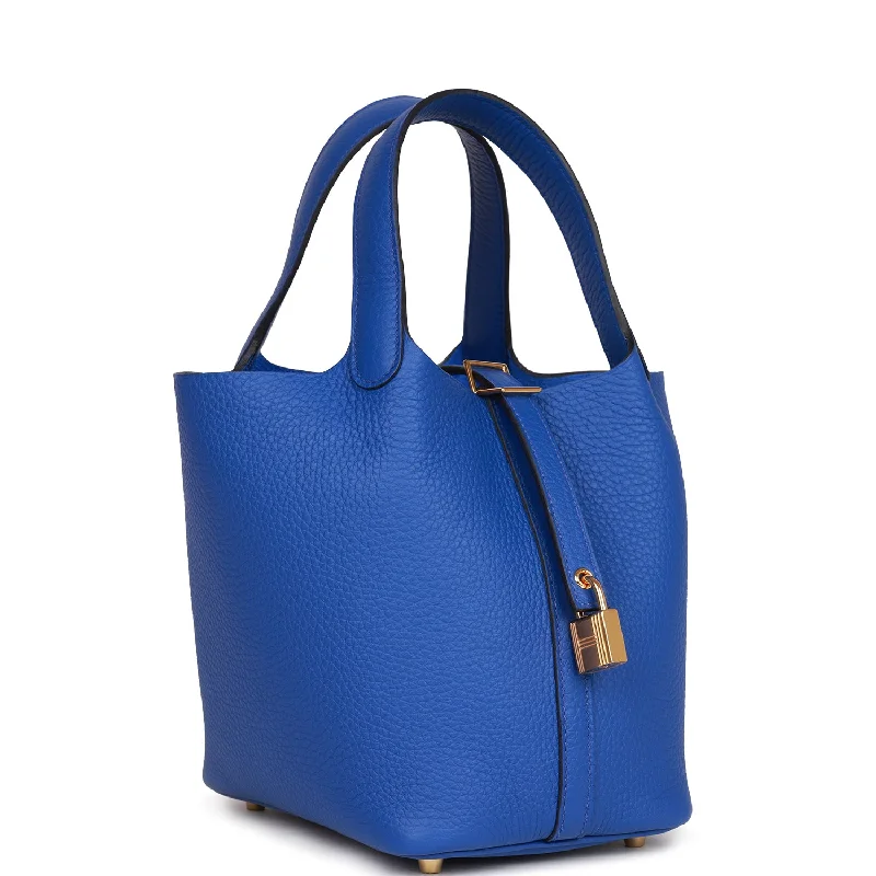 Hermes Bags with Chain - Link Handles for a Touch of GlamourHermes Picotin Lock 18 Bleu Royal Clemence Gold Hardware